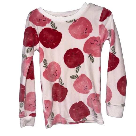 Carters Child Of Mine 5T/5A Girls Fleece Pajama Set With Pink & Red Apple Print - Picture 2 of 6